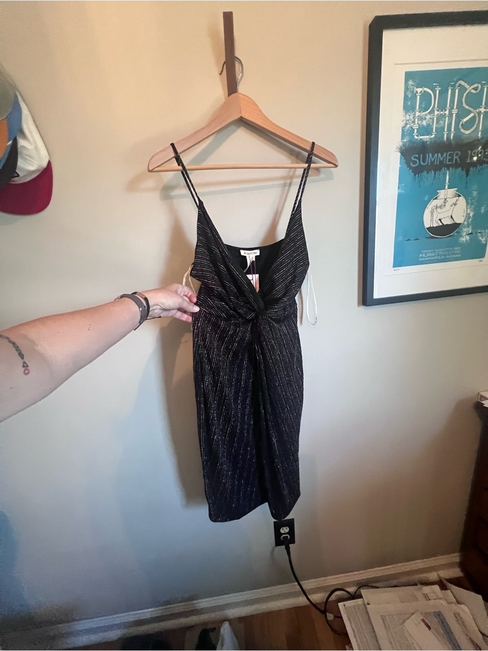 Rolla Coster Black Metallic Knot-Front Mini Dress